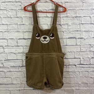 Hot Topic L Shortalls Corduroy Teddy Bear Tan Brown Coveralls Alt Cute Grunge
